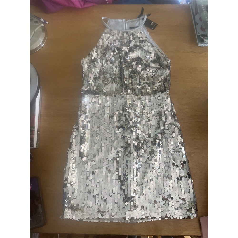 tfnc london sequin Tank Dress Strapless Silver Dalice Mini Dress